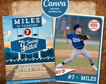Bewerkbare 7e inning stretch verjaardagsuitnodiging - Los Angeles Dodgers thema - 7e verjaardagsuitnodiging - honkbal thema - digitale download