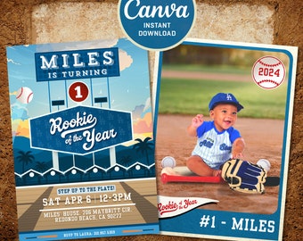 Editable Rookie of the Year Invite - Los Angeles Dodgers Themed - 1st Birthday Invitation - Digital Download