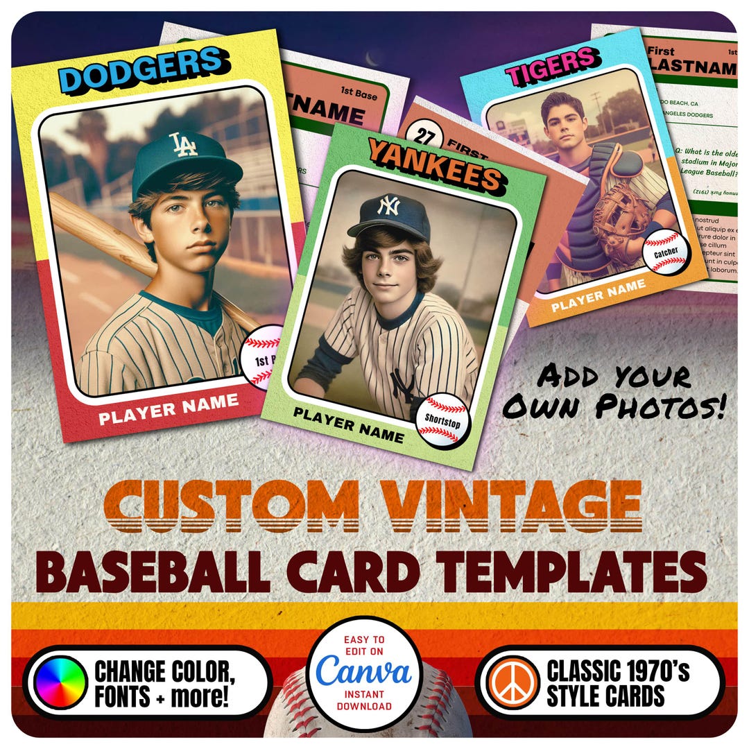 Customizable Vintage Baseball Card Canva Template, Player Trading Cards ...