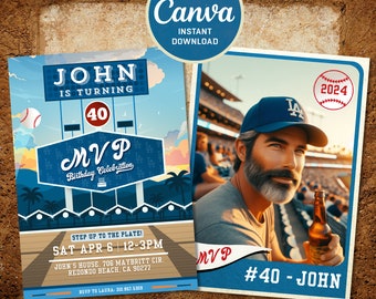 Editable MVP Birthday Invite - Los Angeles Dodgers Themed - 40th Birthday Invitation - Digital Download