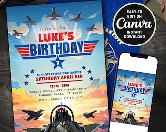 Editable Fighter Pilot Birthday Invitation - Jet Pilot Theme - Digital Download