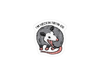 Funny Opossum Sticker - I'm Heckin Tryin - Waterproof Vinyl Decal for Laptop & Water Bottle - Possum Lover Gift