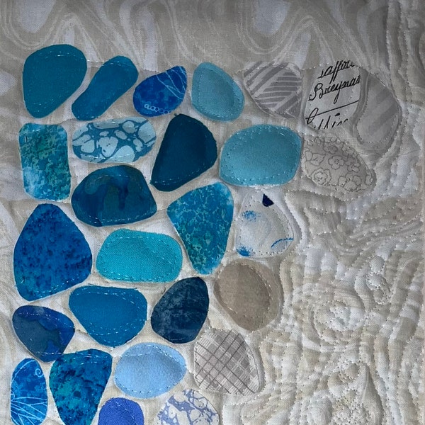 Beach Glass Sea Glass Beach Wall Hanging 9”x19” Handmade Quilted Appliqué Nature Beach Scene Quilt Art Colorful Natural Zen Peaceful