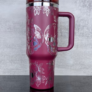 40oz Skull Roses Laser Engraved Tumbler - Personalized Gift for Anyone Who Loves Skulls and Roses