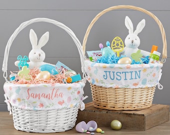 Personalized Easter Basket, Wicker Cotton Liner, Bunny Egg Pattern