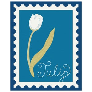 Póster con estampado de tulipanes florales en azul y blanco, 8 x 10 pulgadas