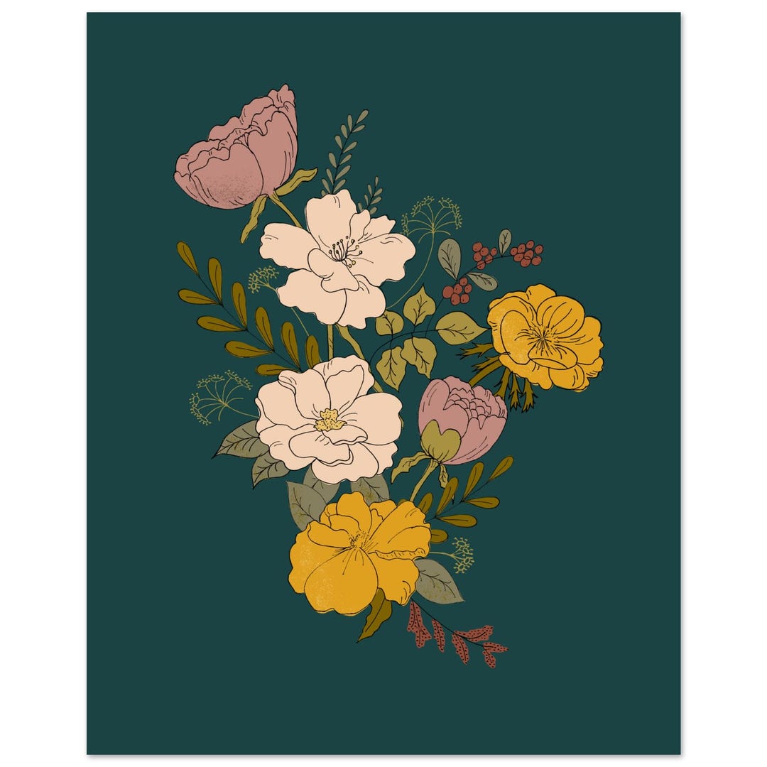 Vintage Inspired Hand Drawn Floral on Classic Matte Paper Poster - Etsy