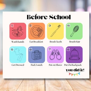 Before School Chart Printable | Get Ready for School Checklist Visual Guide | Before School Routine Step by Step Kids Chart ADHD Autism AAC