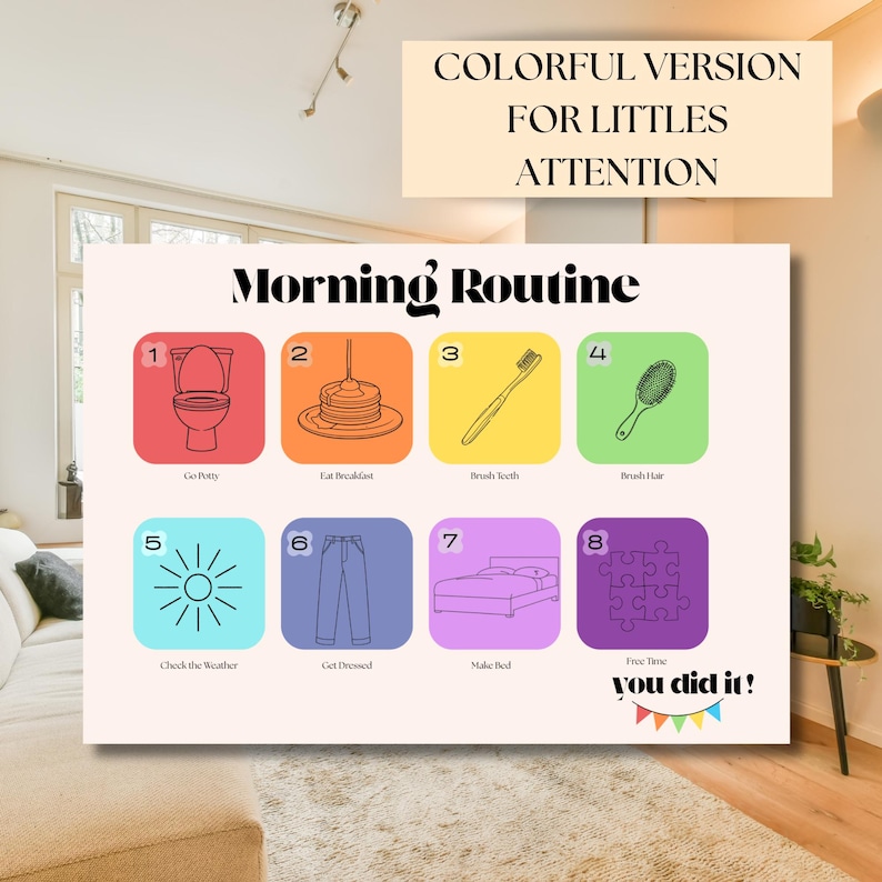 Colorful Morning Routine Background Morning Routine Chart Printable | A.M. Checklist Visual Guide | Get ...