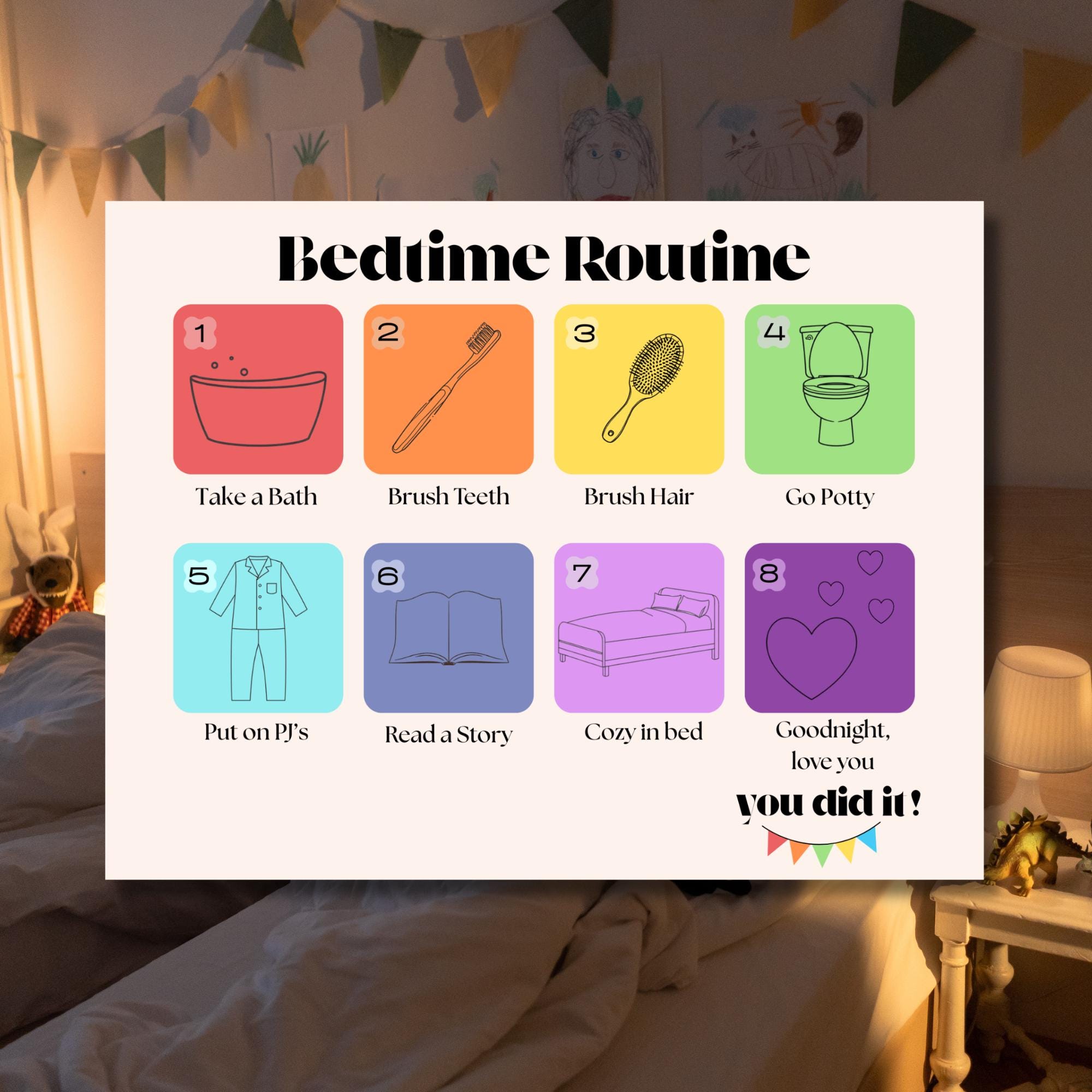 Bedtime Routine Chart Printable | Bedtime Checklist Visual Guide ...