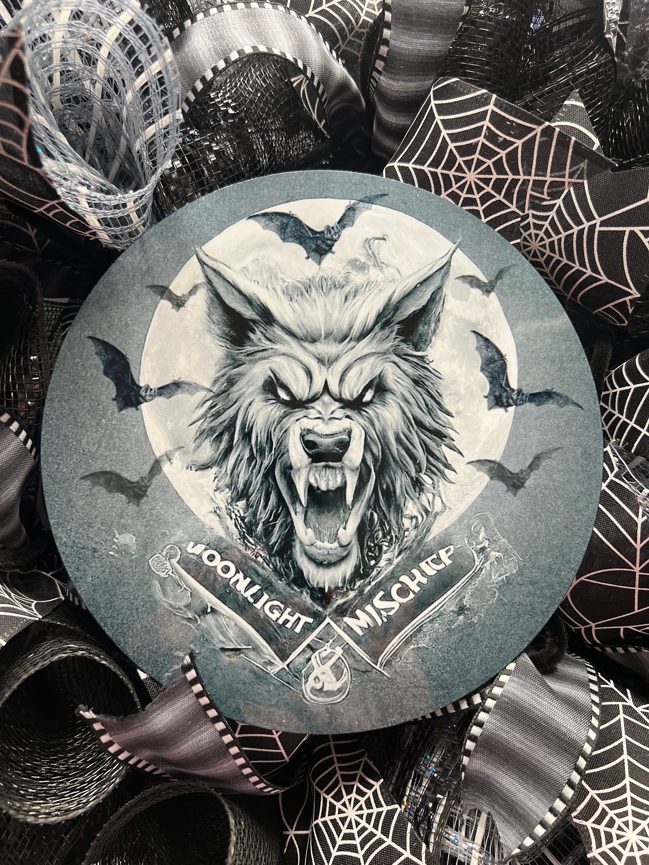 Warewolf Signs 8” Werewolf Wreath Attachment Sign, No Hole Aluminum Sign, Moonlight ...