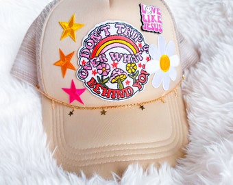Don't Trip Over What's Behind You Trucker Hat, Patch Trucker Hat, Trucker Hat Patches, Trucker Hat Patches