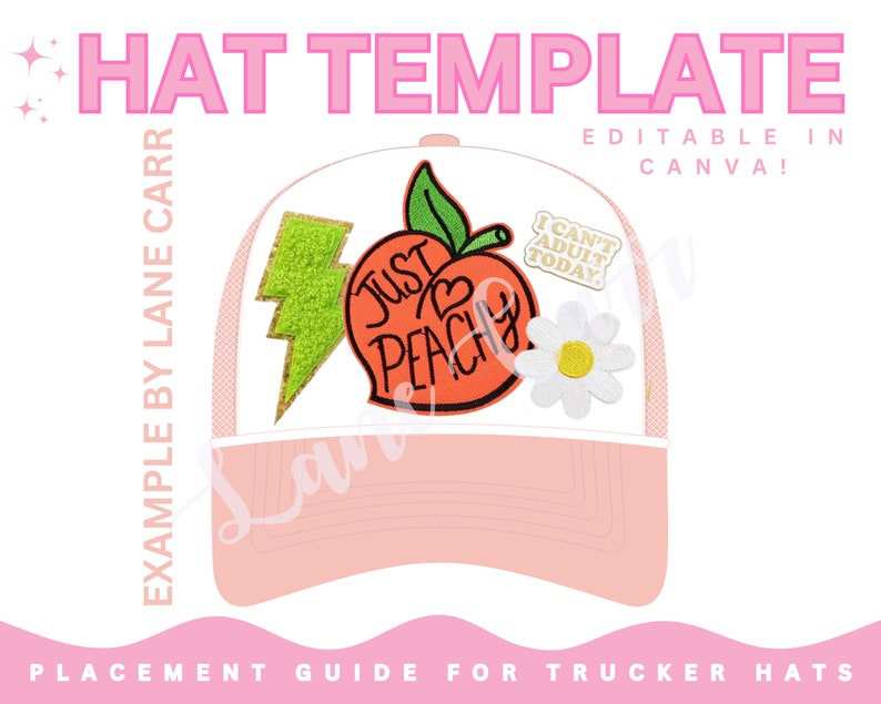 Trucker Hat Design Patch Layout für Trucker Hat Bar DRUCKBAR, Trucker Hat Bar Bearbeitbare Vorlagen CANVA Vorlage Bild 1