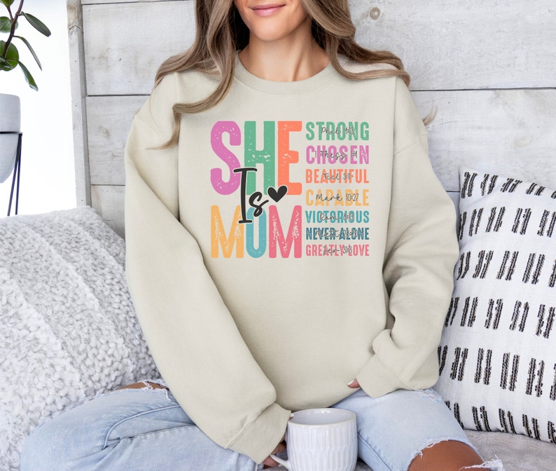 She Is Mom Shirt, Cute Mom Tee, Bible Verse Shirt, Gift For Mom, Christian Mom Tee, Mothers Day Gift, Blessed Mom Shirt, Mom Life Shirt image 2