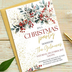 Editable Christmas Party Invitation: Elegant Holiday Design (Digital Download)