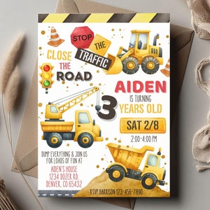 Convite de construção editável, convite de construção, festa de aniversário de construção, convite para festa de caminhão basculante, download instantâneo