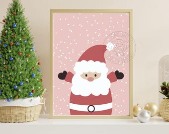 Pink Santa Christmas Print: Holiday Wall Art (Instant Download)