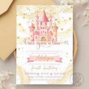 Princess Birthday Invitation, Fairytale Party Invite, Once Upon a Time Invitation, Pink Princess Party, Princess, Canva, Instant Download