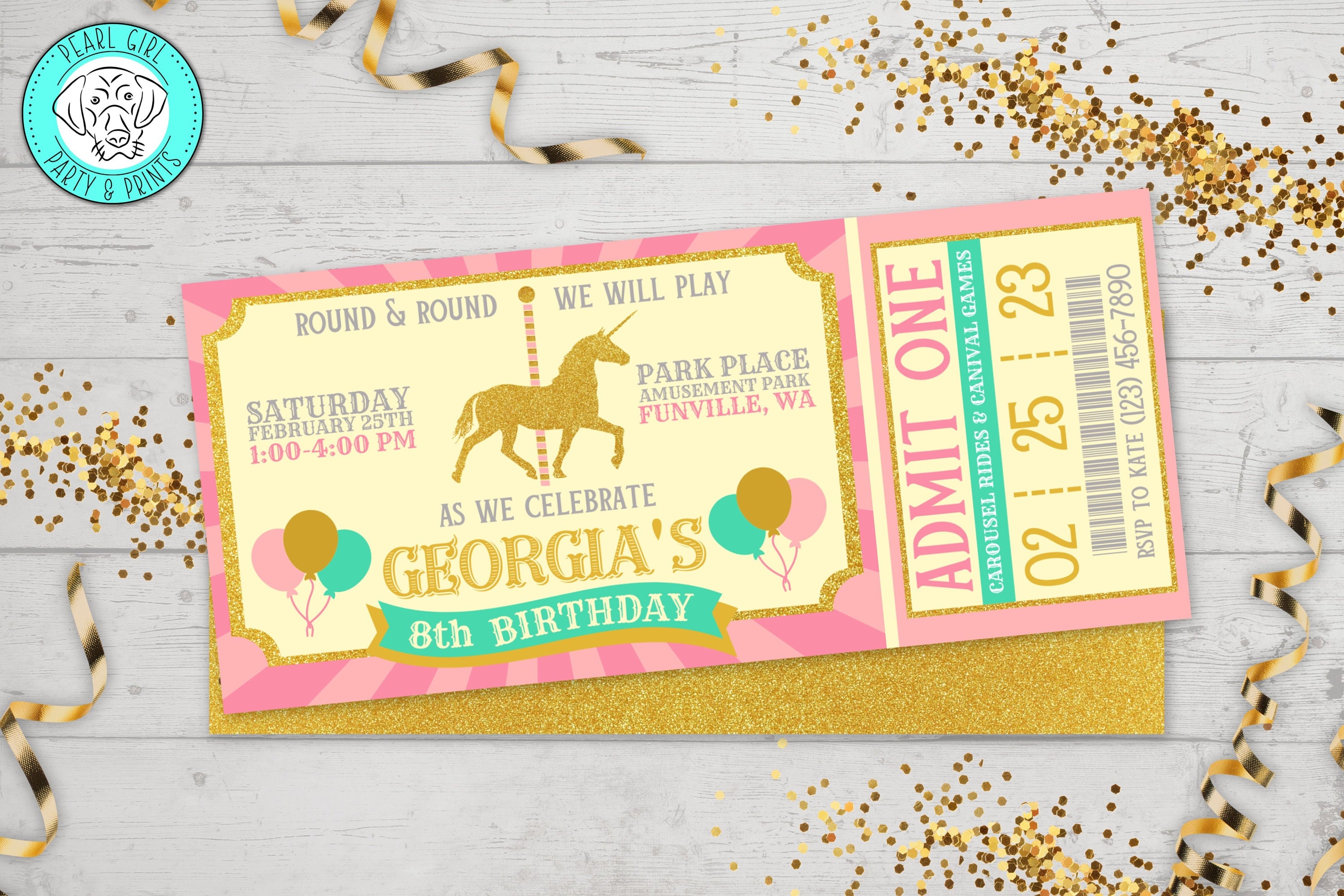 Carousel Birthday Invitation, Carousel Birthday Invite, Unicorn ...