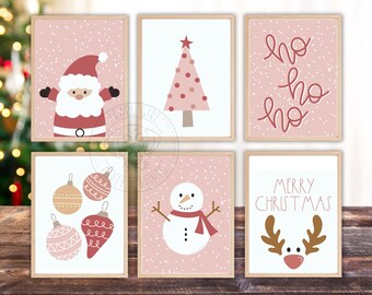 Pink Christmas Prints: Modern Holiday Wall Art Set (Digital Download)