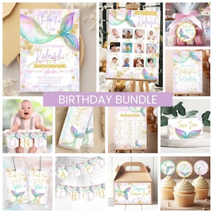 Editable Mermaid Birthday Party Bundle, Mermaid Party Favors, Mermaid Birthday Party, Under the Sea Party Package, Mermaid Party Decoration