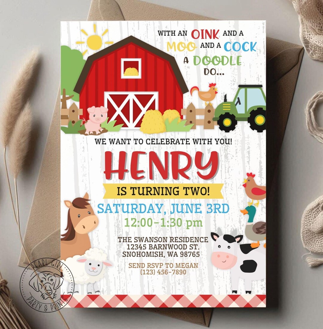 Farm Animal Birthday Invitation: Barnyard Party, Editable Canva ...