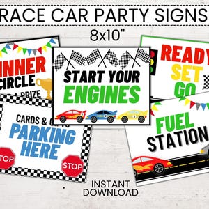 Race Car Party Signs, Race Car Birthday Party Decoration, Car Party Theme, Racing Party Sign, PRINTABLE Party Supplies, INSTANT DOWNLOAD