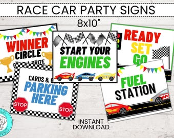 Race Car Party Signs, Race Car Birthday Party Decoration, Car Party Theme, Racing Party Sign, PRINTABLE Party Supplies, INSTANT DOWNLOAD
