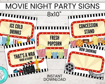 Movie Night Party Signs, Movie Night Birthday, Backyard Movie Night, Concession Sign, Popcorn, PRINTABLE Party Decoration, Instant Download