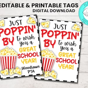 Poppin' School Year Tags, Popcorn Gift Tags, Editable Gift Tag, Teacher, Student, PTA Gift, Back To School Gift Tag, Canva Editable