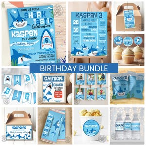 Editable Shark Birthday Party Bundle, Shark Party Favors, Shark Birthday Party, Shark Birthday Party Package, Shark Party Decorations