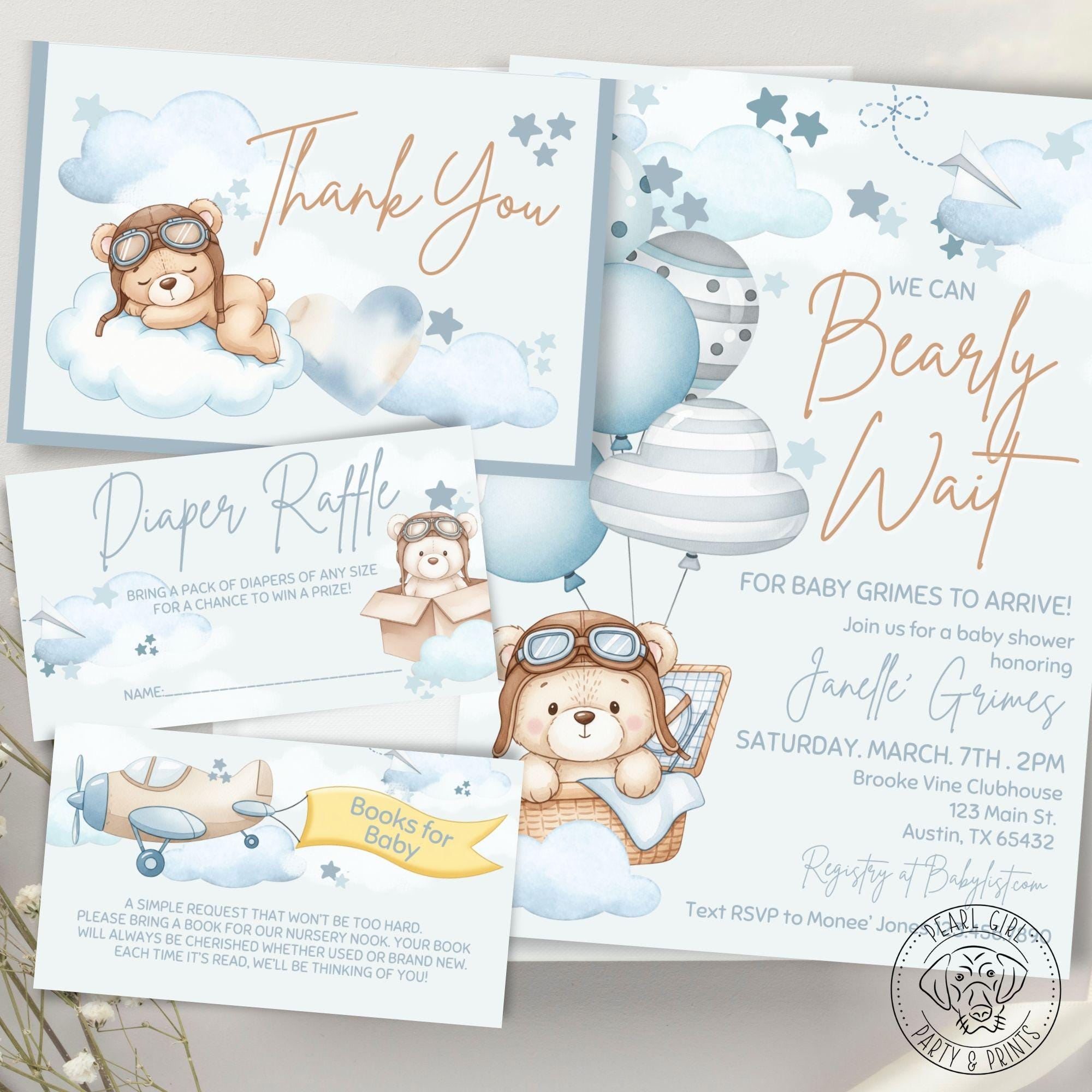 Editable Teddy Bear Baby Shower Bundle, We Can Bearly Wait Invite ...