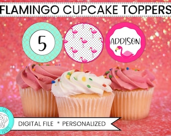 Flamingo Cupcake Topper, Flamingo Gastgeschenke, Tropische Partydekoration, FLAMINGO Geburtstagsstecker, Flamingo Cake Topper, Personalisiert