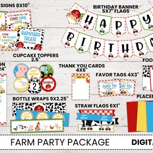 Farm Birthday Party Package, Farm Party Decorations, Printable Party Décor, Farm Theme, Farm Banner, Signs, Cupcake, INSTANT DOWNLOAD