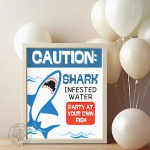 Shark Birthday Signs, Shark Birthday Party, Shark Party Decorations, Shark Decorations, Food Table Sign, Shark Sighted, INSTANT DOWNLOAD