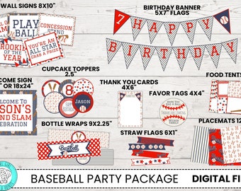 Baseball Birthday Party Decorations: Printable Banner, Signs (INSTANT DOWNLOAD)