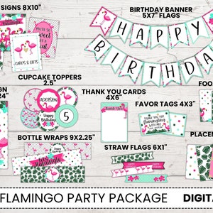 Flamingo Birthday Party Decorations: Printable Tropical Decor (INSTANT DOWNLOAD)
