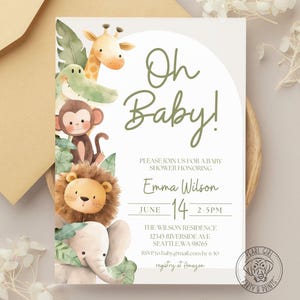 Bearbeitbare Safari-Babyparty-Einladung, Dschungel Oh Babyparty einladen, Geschlechtsneutrale Einladung, Baby-Dusche Bundle, CANVA, Sofort-Download