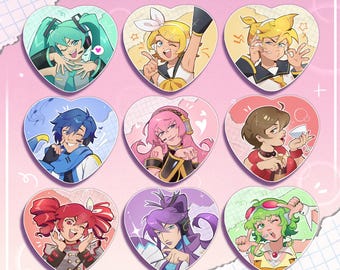 Vocaloid Glittery Heart Badges
