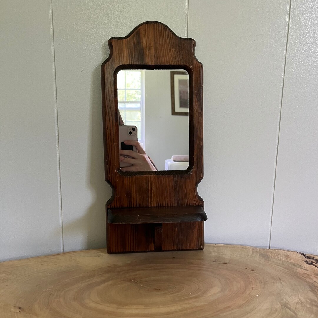 Vintage Wood Wall Hang Mirror Shelf Primitive/farmhouse/cottagecore