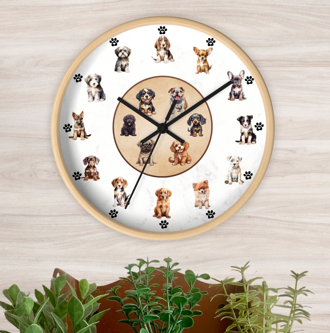 Cute Puppy Dog Breeds Wall Clock Dog Lovers Gift Clocks Adorable