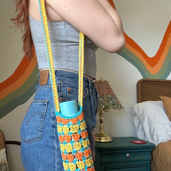 Crochet Water Bottle Bag | 100% Cotton | Crochet Gifts | Summer Accessories | Handmade | Festival Bag | 18 or 24 oz | Water Accessories |