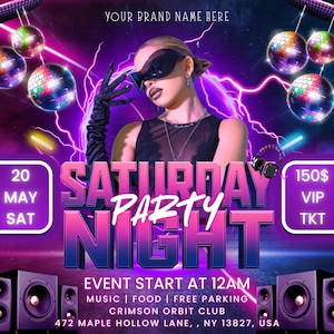 Saturday Night Party Flyer, Club Party Flyer, Club Flyer, Night Club Event Invite Flyer, Club DJ Flyer, Happy Hour Flyer, Canva Editable