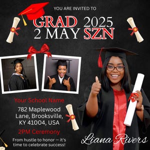 Graduation Flyer, Graduation Party Flyer, Graduation Invitation Flyer, Grad Announcement Flyer Class of 2025, Canva Editable