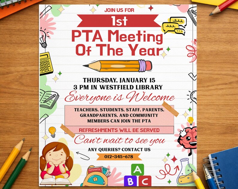 Editable PTA PTO Meeting Flyer | Canva Parent Group Invitation Template ...
