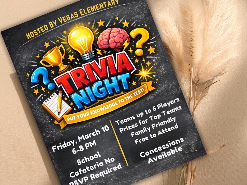 Trivia Question Flyer Editable Trivia Night Flyer Template | School Community Event Poster ...