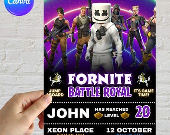 Fort Game Birthday Invitation, Fort Night Birthday, Video Game Birthday Invite, Game Birthday Invitation, Game party invite, Canva Editable