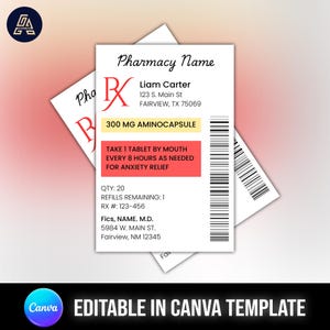 Prescription Label Template, Custom Prescription Bottle Label, RX Bottle Label Template, Party Favor, Fun Pill Bottle Label, Canva Editable