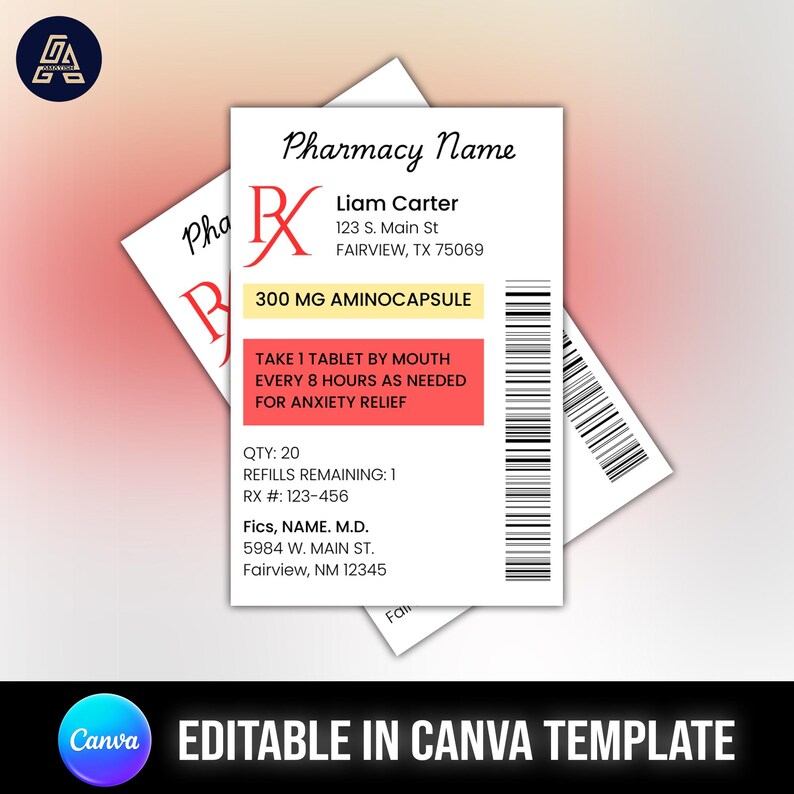 Customizable Prescription Label Template, RX Bottle, Party Favor (canva ...