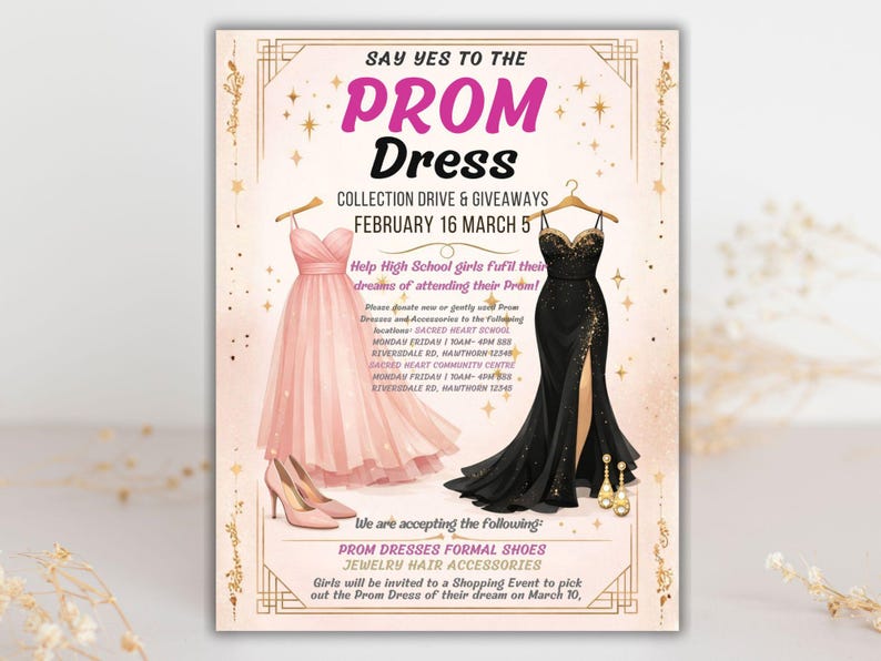 Prom Drive Editable Prom Dress Fundraiser Flyer: Canva Template - Etsy